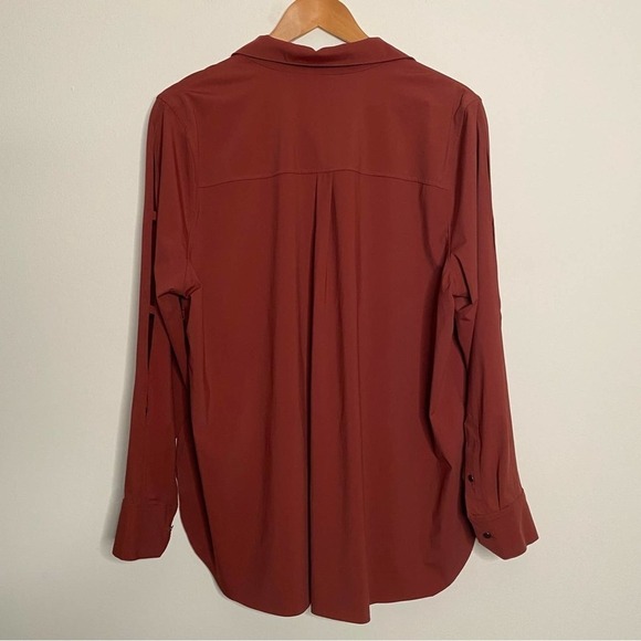 Lysse Nylon Popover Shirt Blouse Size XL Brown Stretch Cut Out Long Sleeve Tunic - Picture 7 of 15